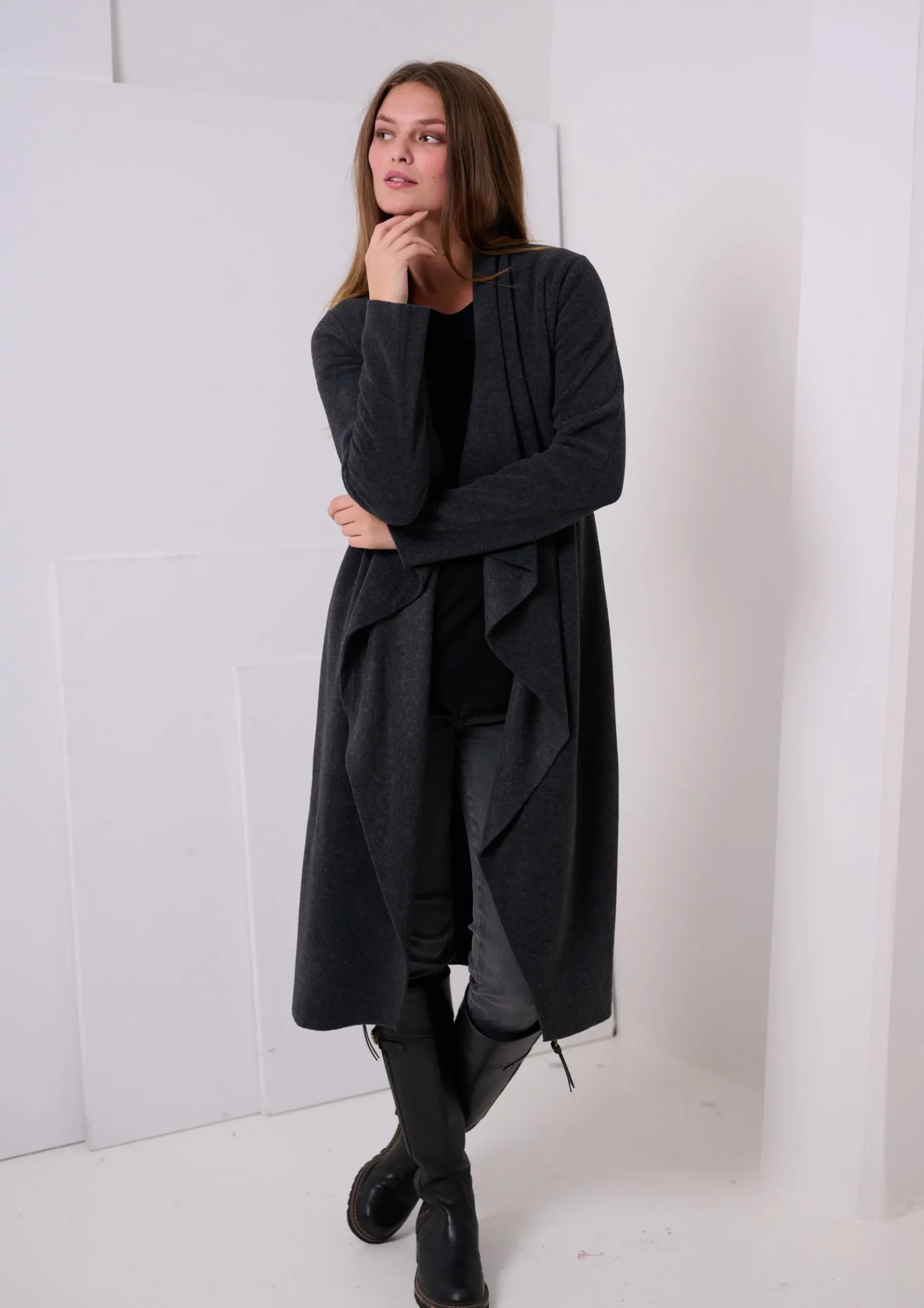 Sale LANGE CARDIGAN M/ WASSERFALL | 7131 Damen Strickjacken
